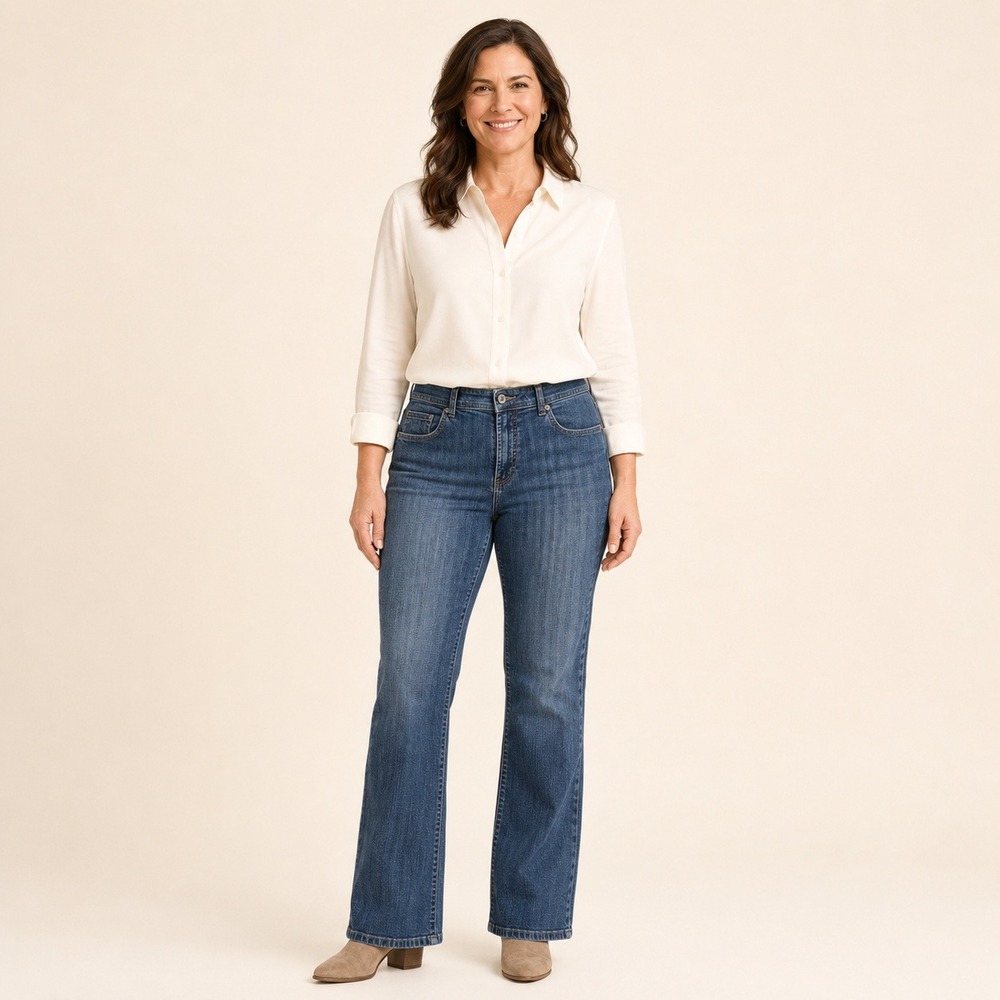Chico's Platinum Jeans Womens Size 1 Short 8S Blue Stretch Bootcut Denim